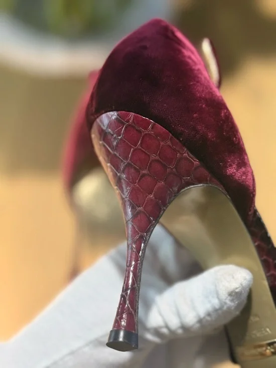 Dolce & Gabbana Velvet & Python-Embossed Ankle-Strap Heels - Picture 10 of 10